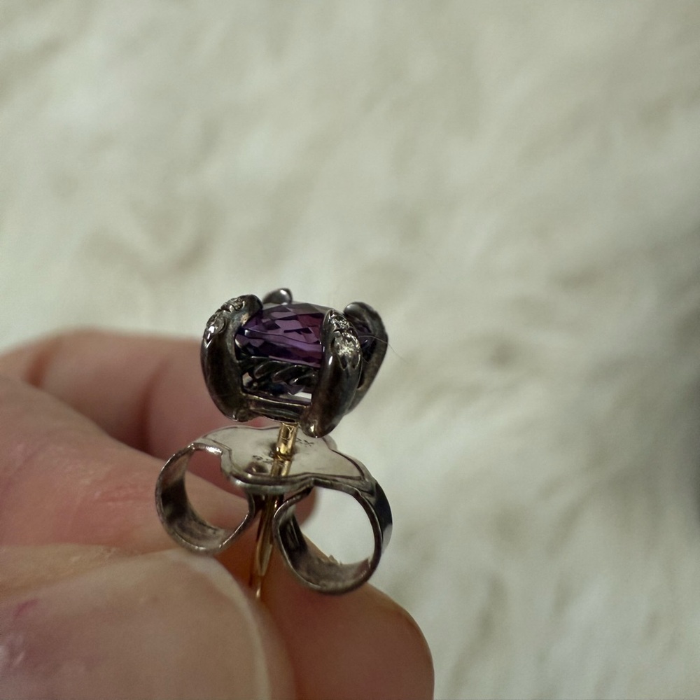 David Yurman Petite Chatelaine Amethyst Stud Earrings in Sterling Silver - Picture 5 of 6